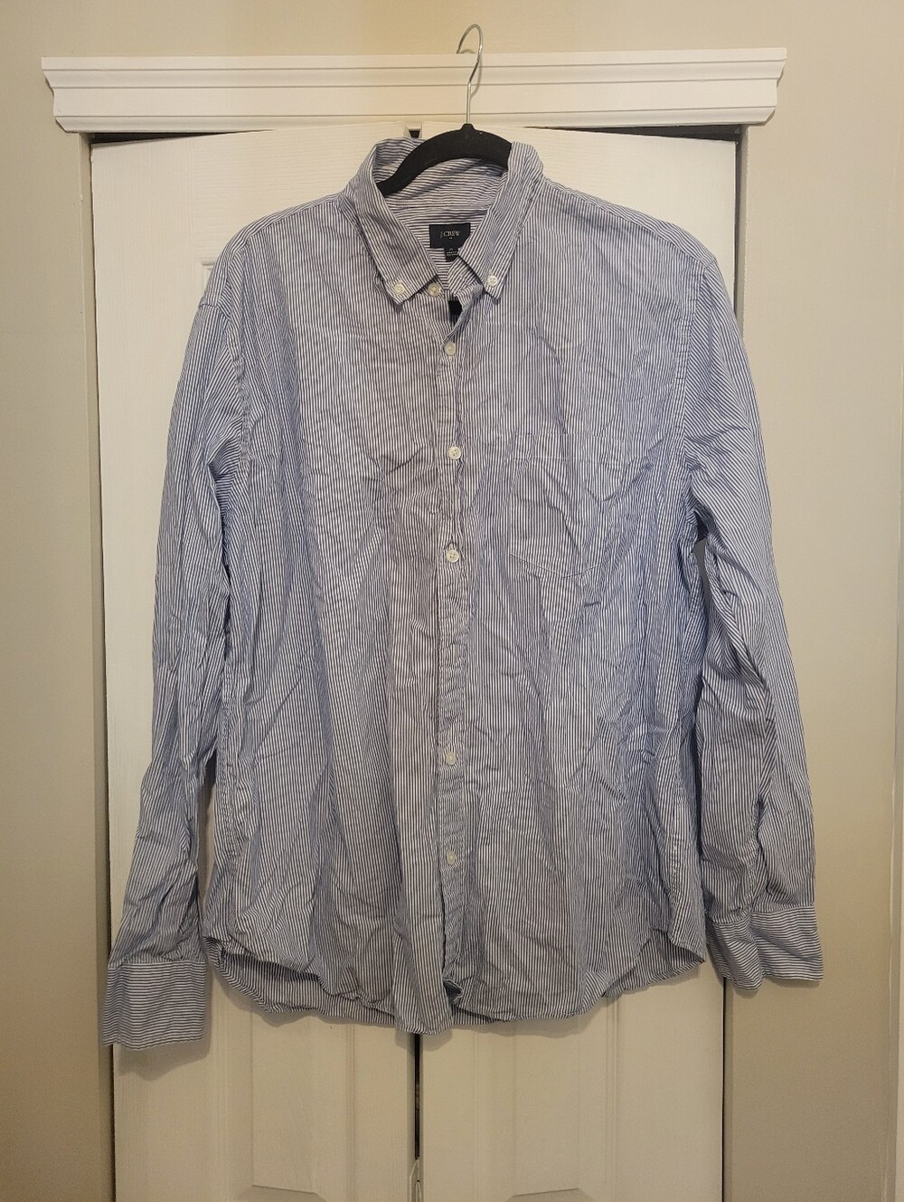 J. Crew XL Blue and White Pinstripe Button-Down Shirt
